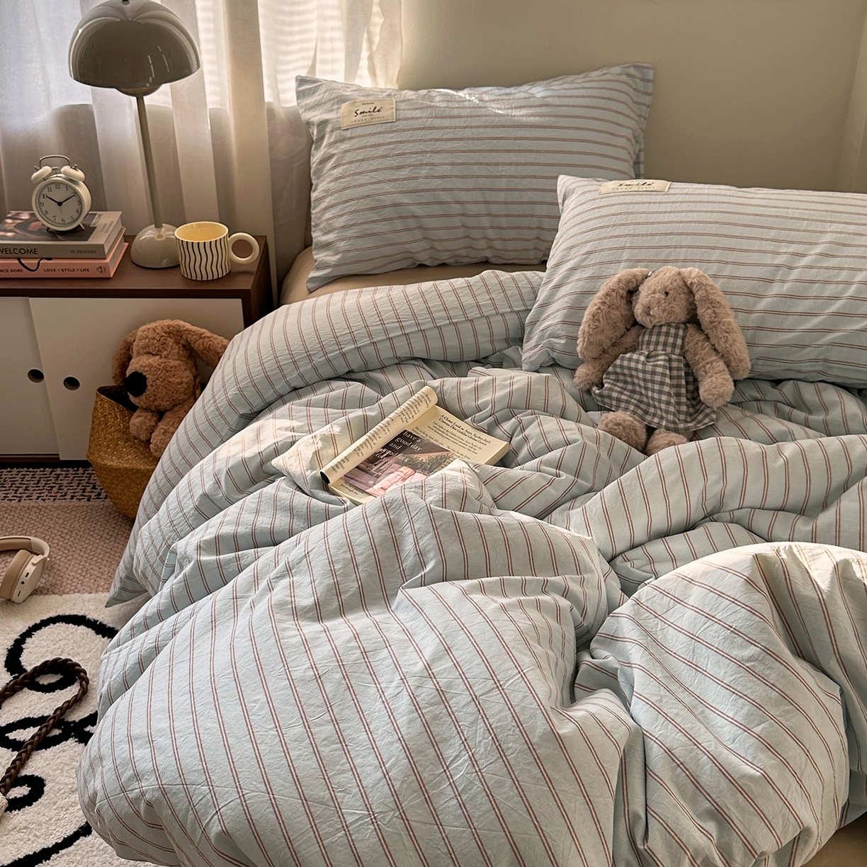 91家纺网 家纺一手货源 找家纺 艾咪-Amy ntmy 2026新款布标条纹款全棉纯棉色织水洗棉四件套 告白-蓝条