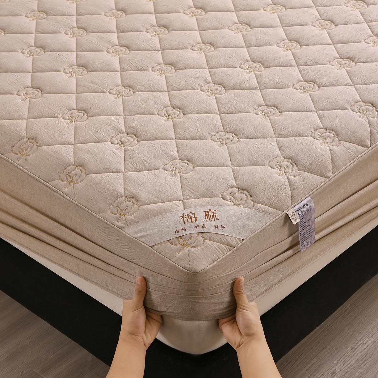 91家纺网 家纺一手货源 找家纺 好眠好梦家纺 2026新款全棉纯棉棉麻抗菌防螨床笠 棉之语-卡其