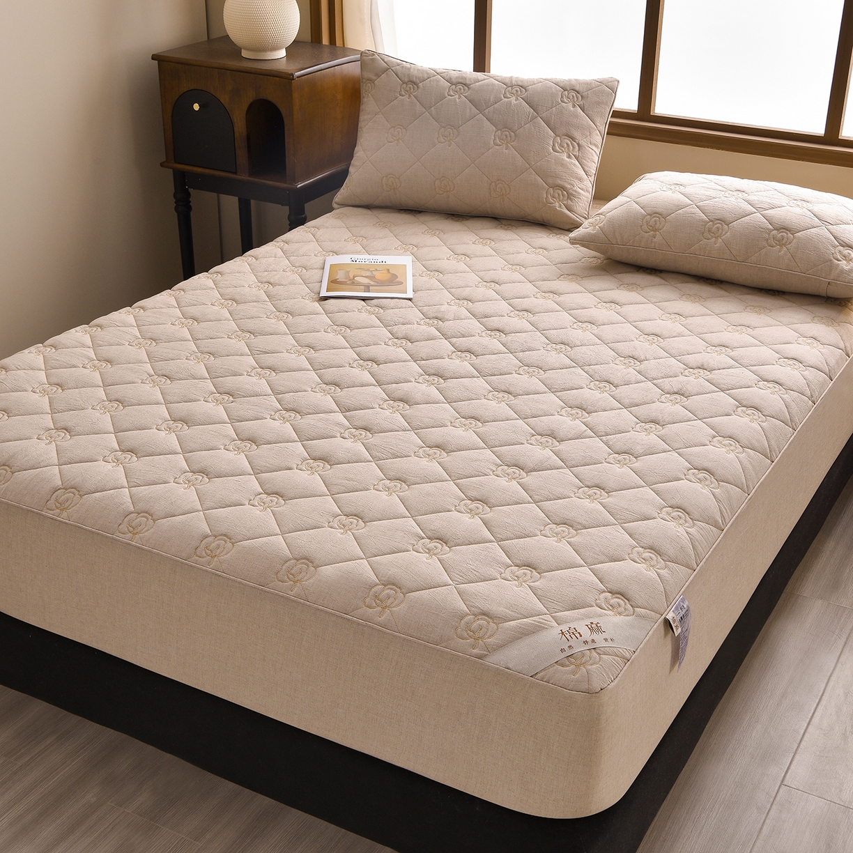 91家纺网 家纺一手货源 找家纺 好眠好梦家纺 2026新款全棉纯棉棉麻抗菌防螨床笠 棉之语-卡其