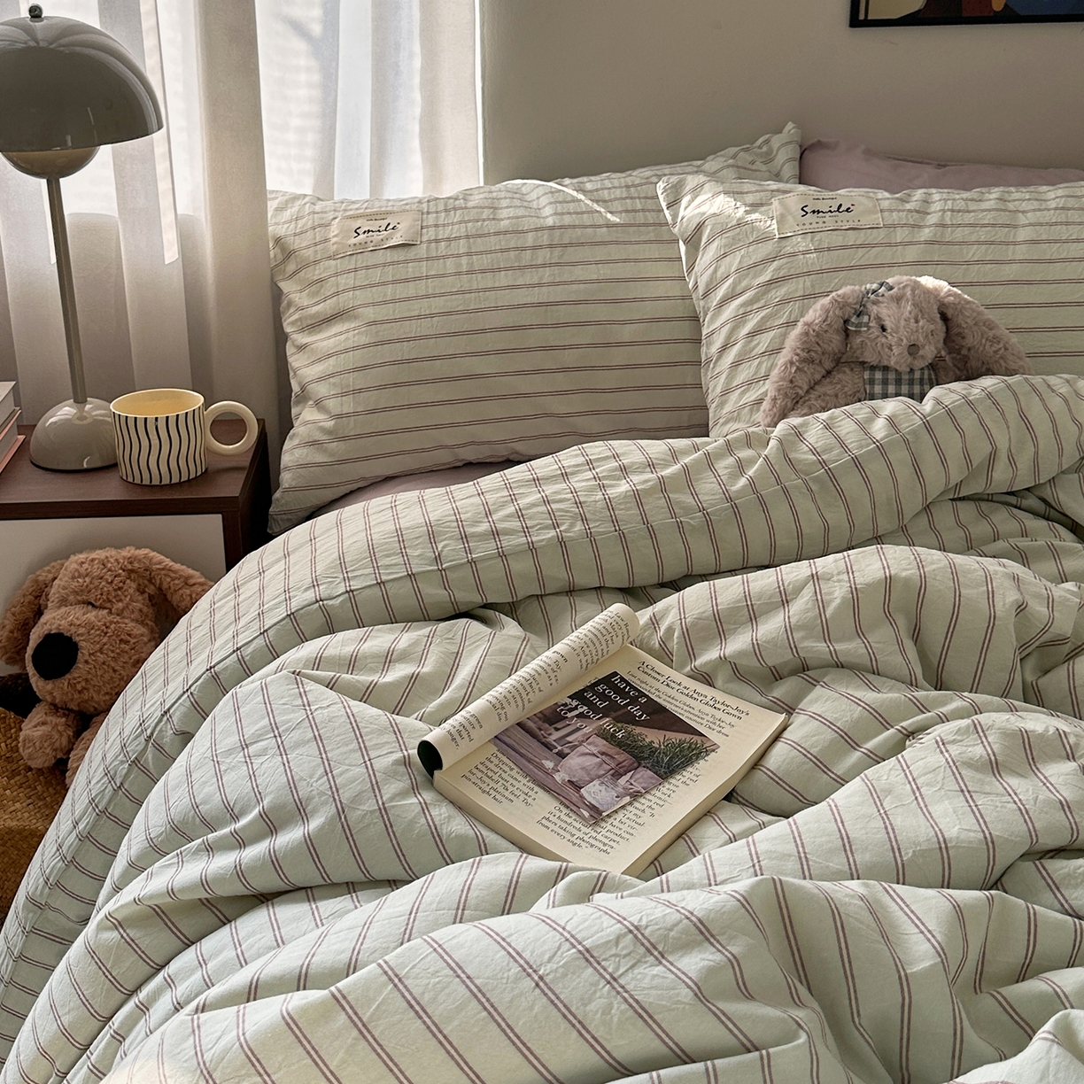 91家纺网 家纺一手货源 找家纺 艾咪-Amy ntmy 2026新款布标条纹款全棉纯棉色织水洗棉四件套 告白-绿条