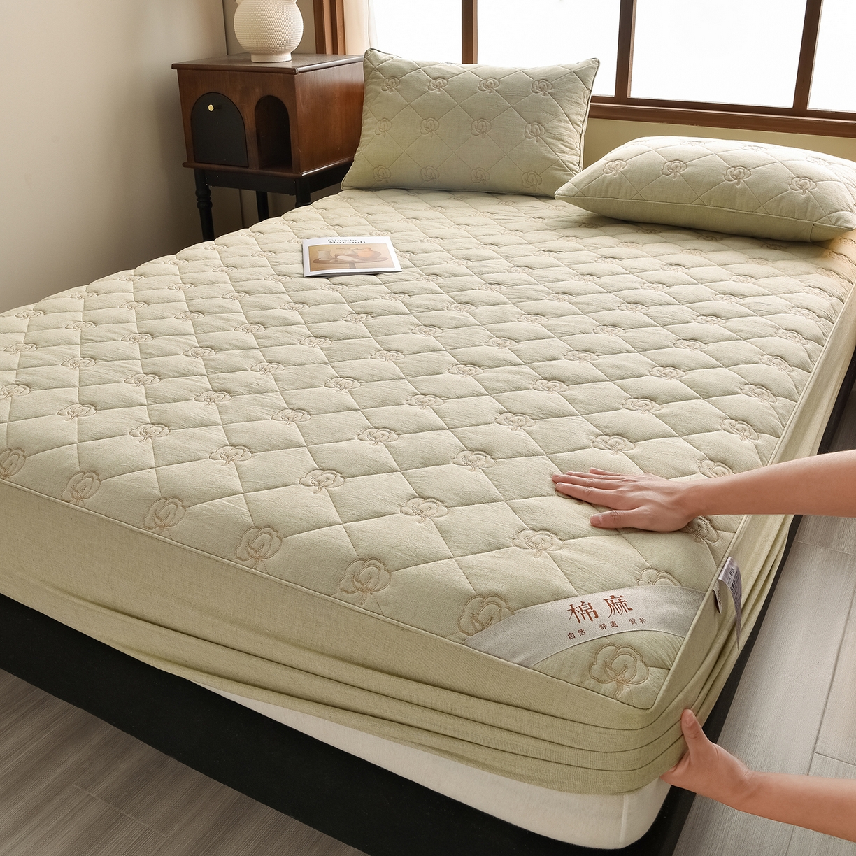 好眠好梦家纺 2026新款全棉纯棉棉麻抗菌防螨床笠 棉之语-绿色