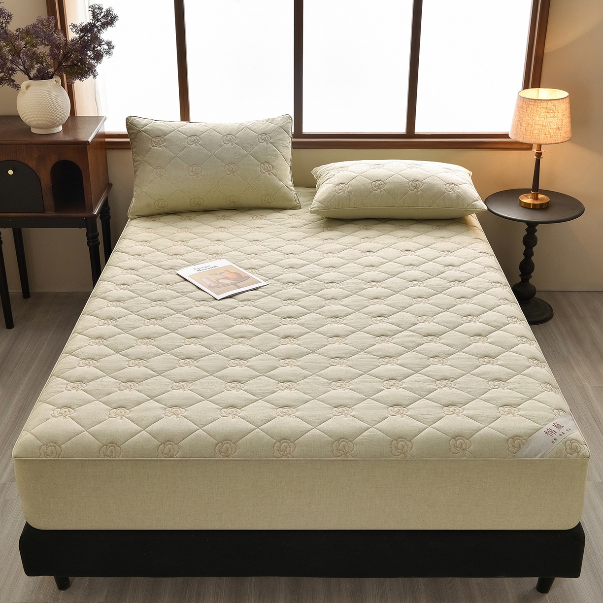 91家纺网 家纺一手货源 找家纺 好眠好梦家纺 2026新款全棉纯棉棉麻抗菌防螨床笠 棉之语-绿色