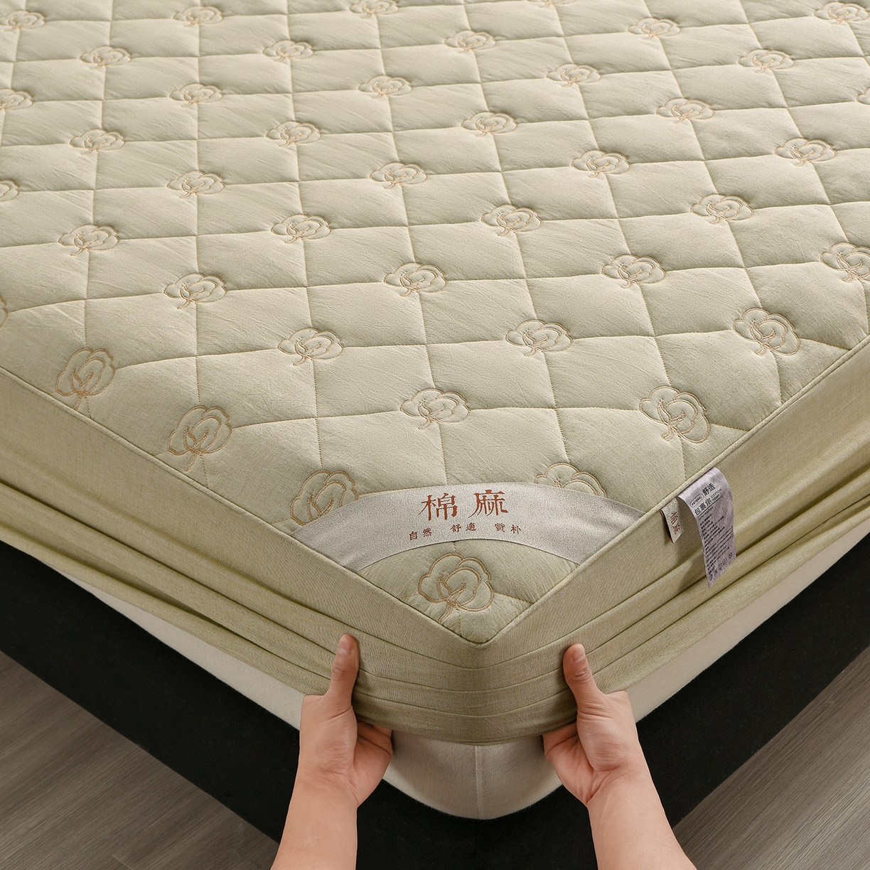 91家纺网 家纺一手货源 找家纺 好眠好梦家纺 2026新款全棉纯棉棉麻抗菌防螨床笠 棉之语-绿色