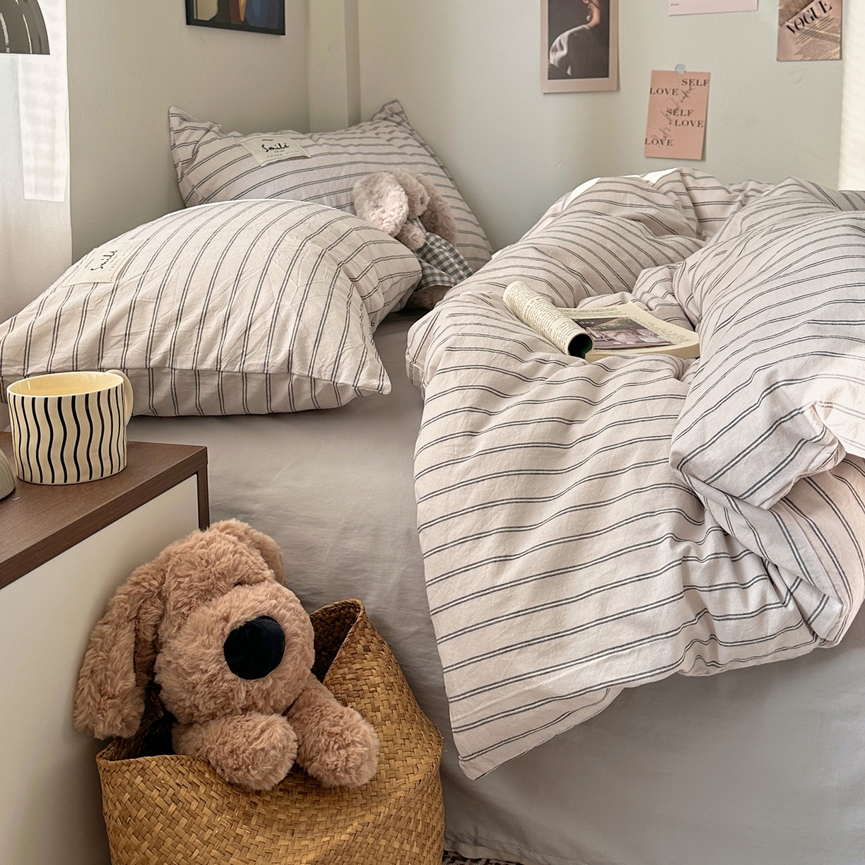 91家纺网 家纺一手货源 找家纺 艾咪-Amy ntmy 2026新款布标条纹款全棉纯棉色织水洗棉四件套 告白-米条