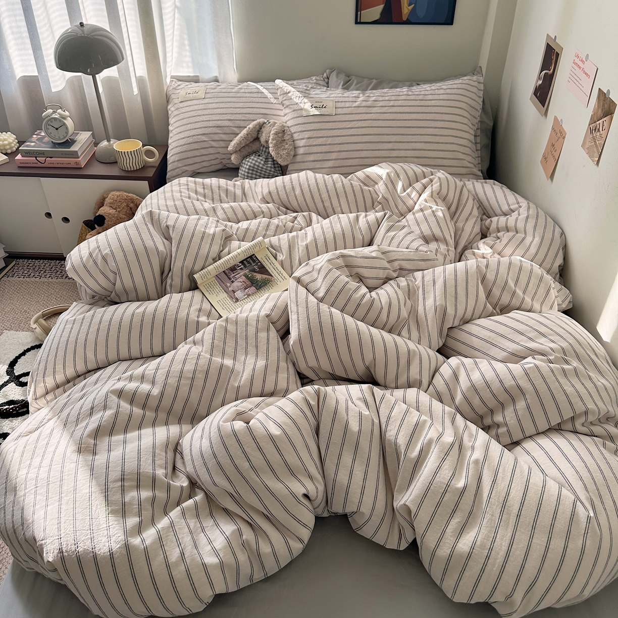 91家纺网 家纺一手货源 找家纺 艾咪-Amy ntmy 2026新款布标条纹款全棉纯棉色织水洗棉四件套 告白-米条