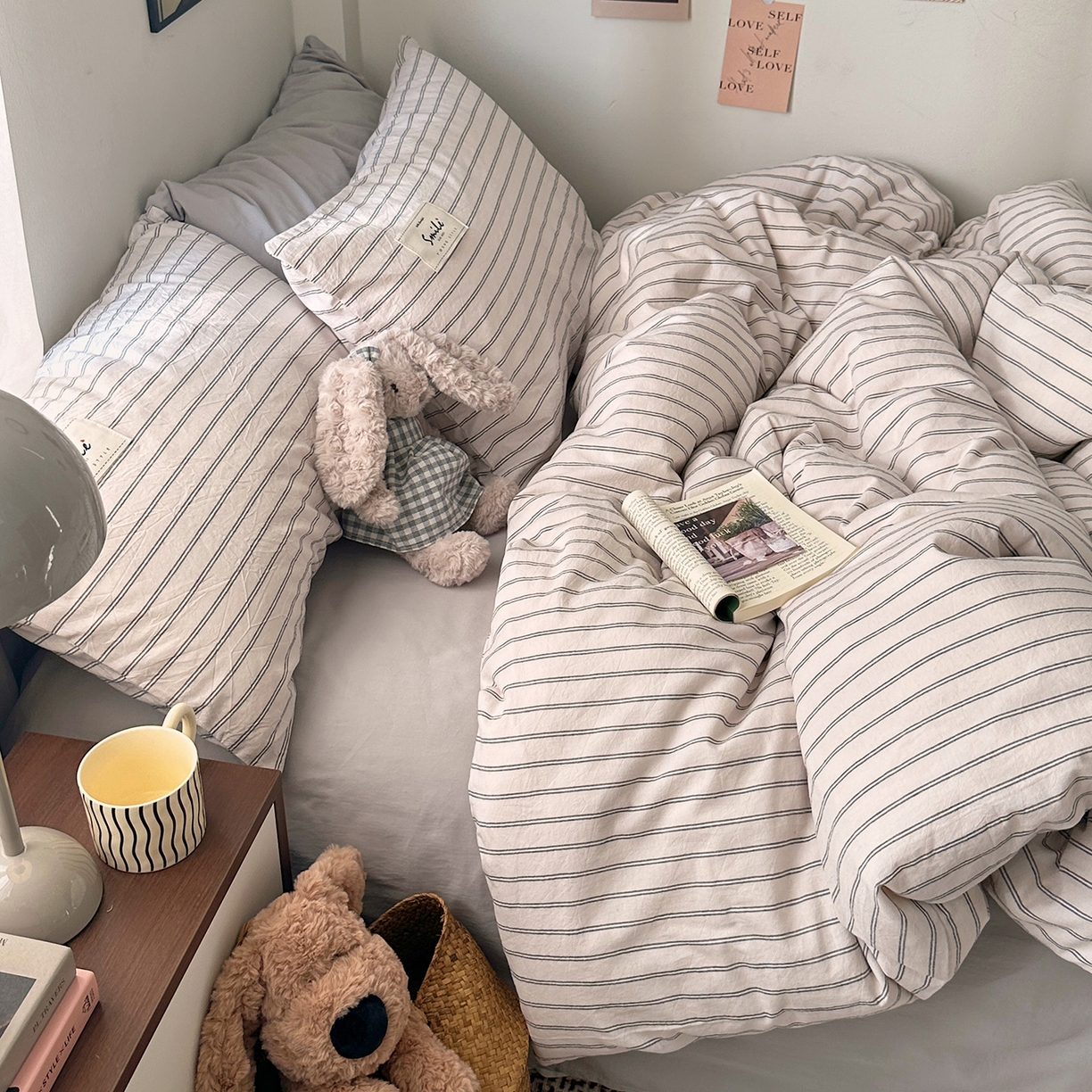 91家纺网 家纺一手货源 找家纺 艾咪-Amy ntmy 2026新款布标条纹款全棉纯棉色织水洗棉四件套 告白-米条