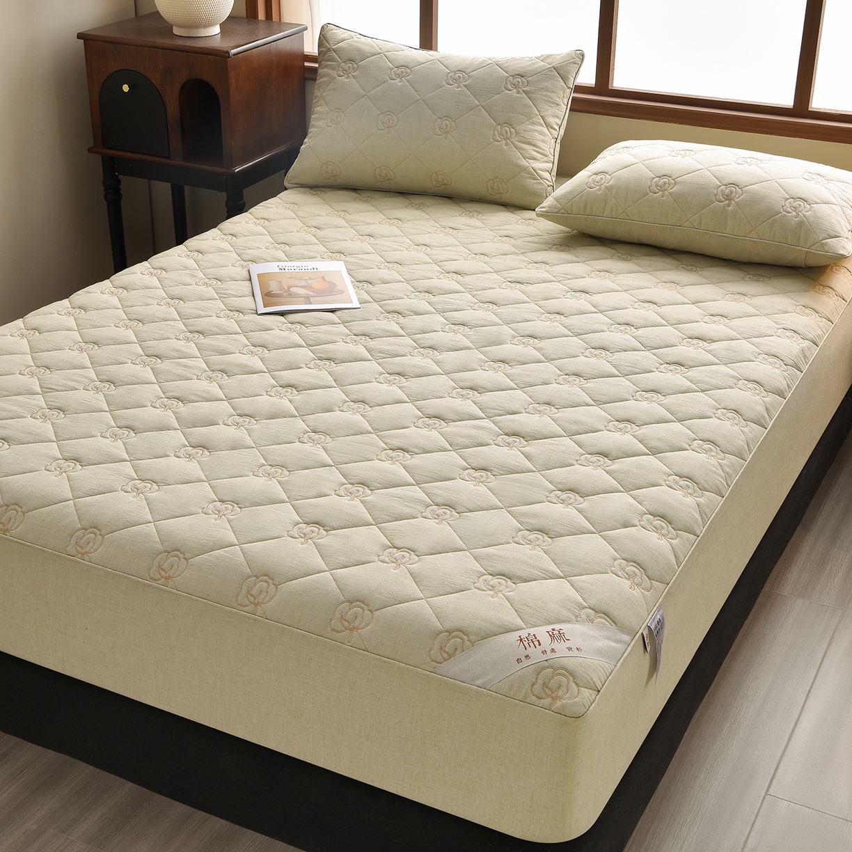 91家纺网 家纺一手货源 找家纺 好眠好梦家纺 2026新款全棉纯棉棉麻抗菌防螨床笠 棉之语-绿色