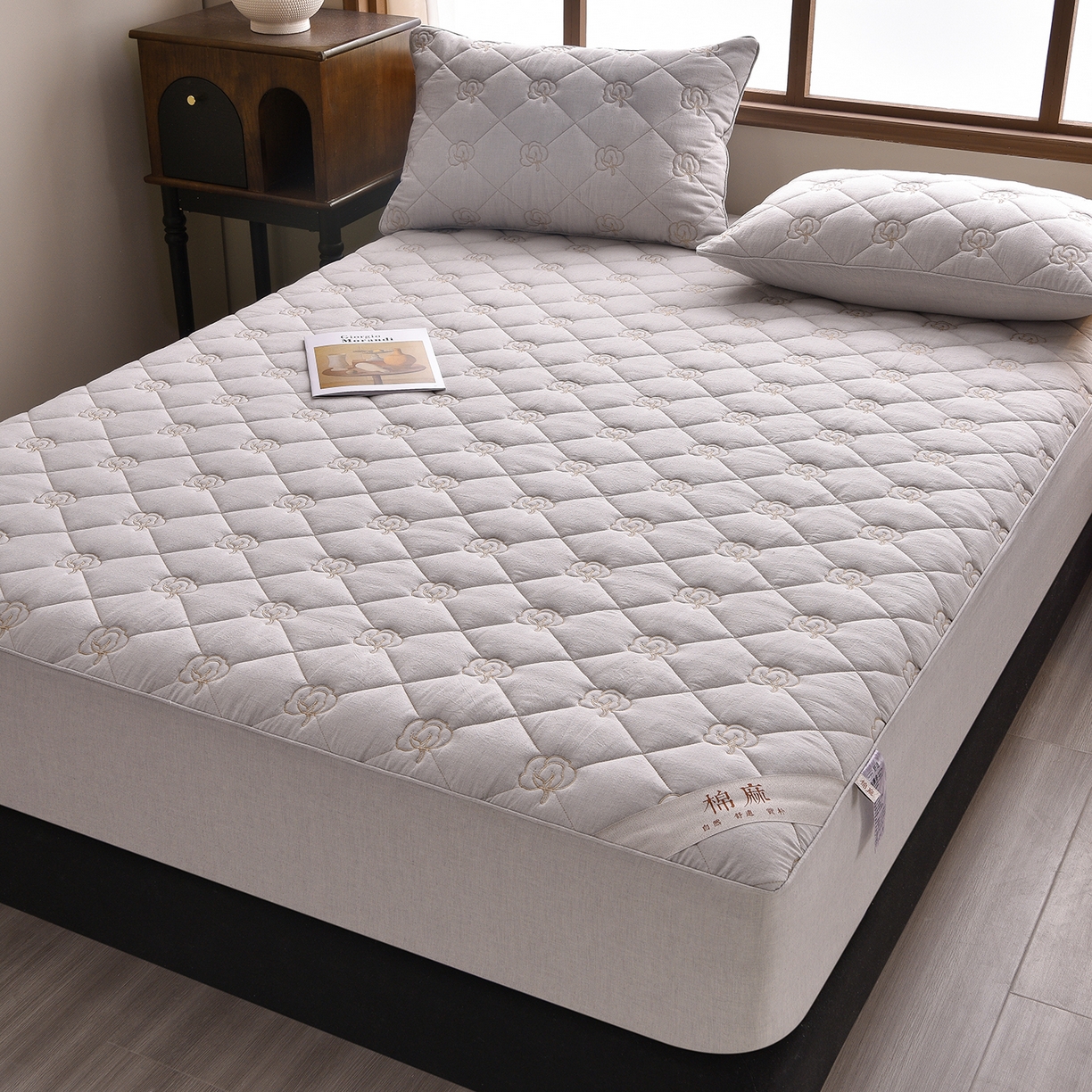 91家纺网 家纺一手货源 找家纺 好眠好梦家纺 2026新款全棉纯棉棉麻抗菌防螨床笠 棉之语-浅灰