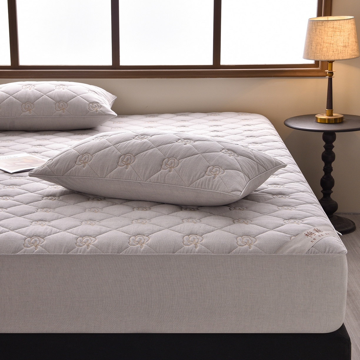 91家纺网 家纺一手货源 找家纺 好眠好梦家纺 2026新款全棉纯棉棉麻抗菌防螨床笠 棉之语-浅灰