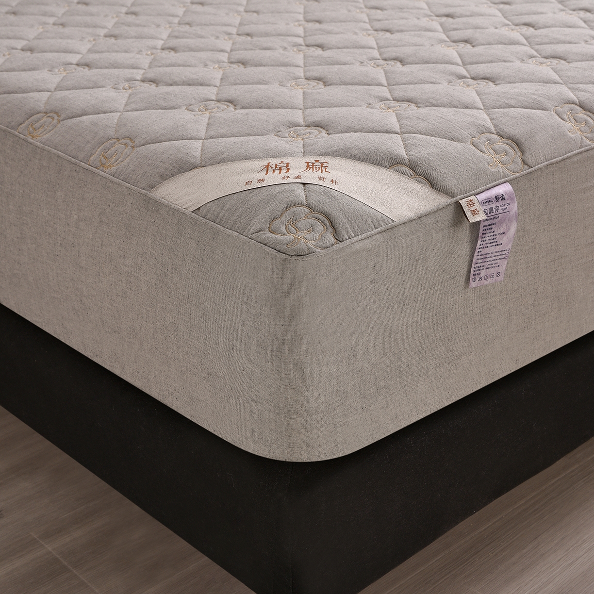 91家纺网 家纺一手货源 找家纺 好眠好梦家纺 2026新款全棉纯棉棉麻抗菌防螨床笠 棉之语-深灰