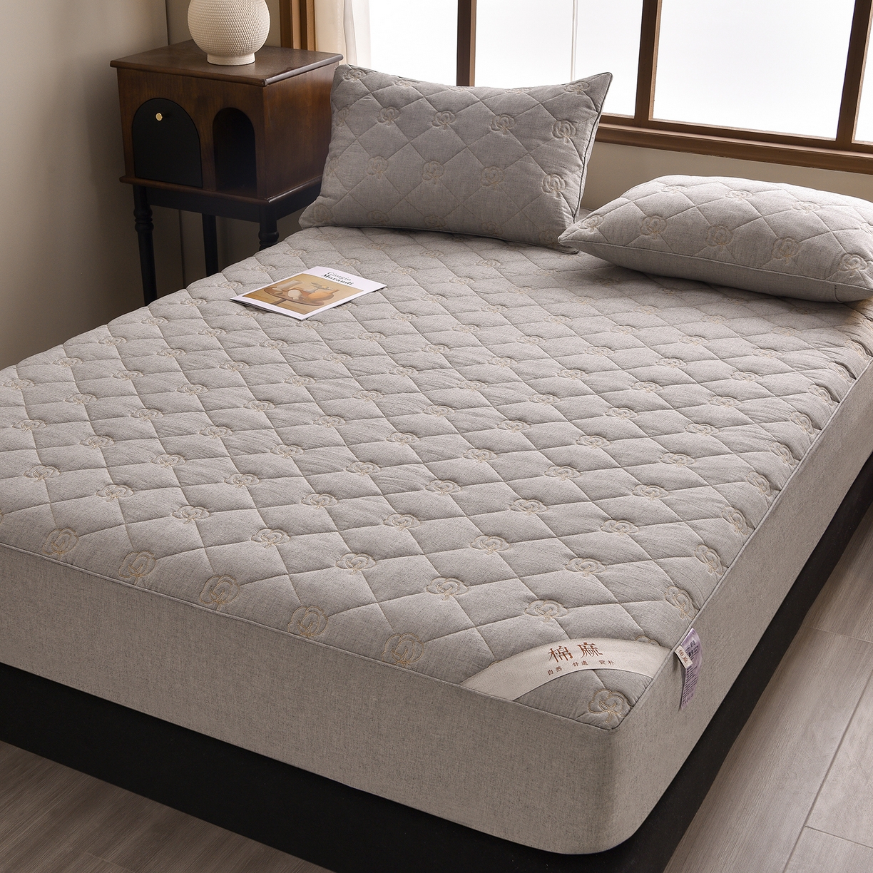 91家纺网 家纺一手货源 找家纺 好眠好梦家纺 2026新款全棉纯棉棉麻抗菌防螨床笠 棉之语-深灰