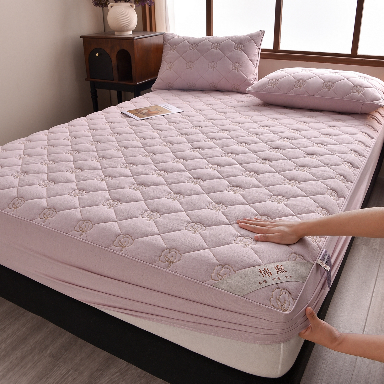 好眠好梦家纺 2026新款全棉纯棉棉麻抗菌防螨床笠 棉之语-紫色