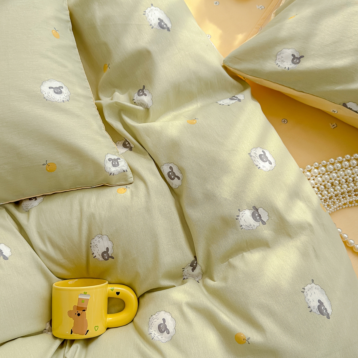 91家纺网 家纺一手货源 找家纺 元禾 2026新款12868新疆全棉印花四件套（提供质检报告 抹茶小羊