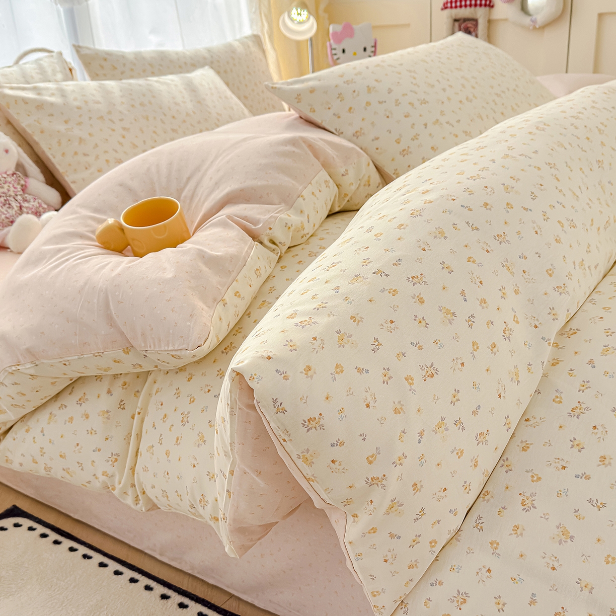 元禾 2026新款12868新疆全棉印花四件套（提供质检报告 奶油花篱