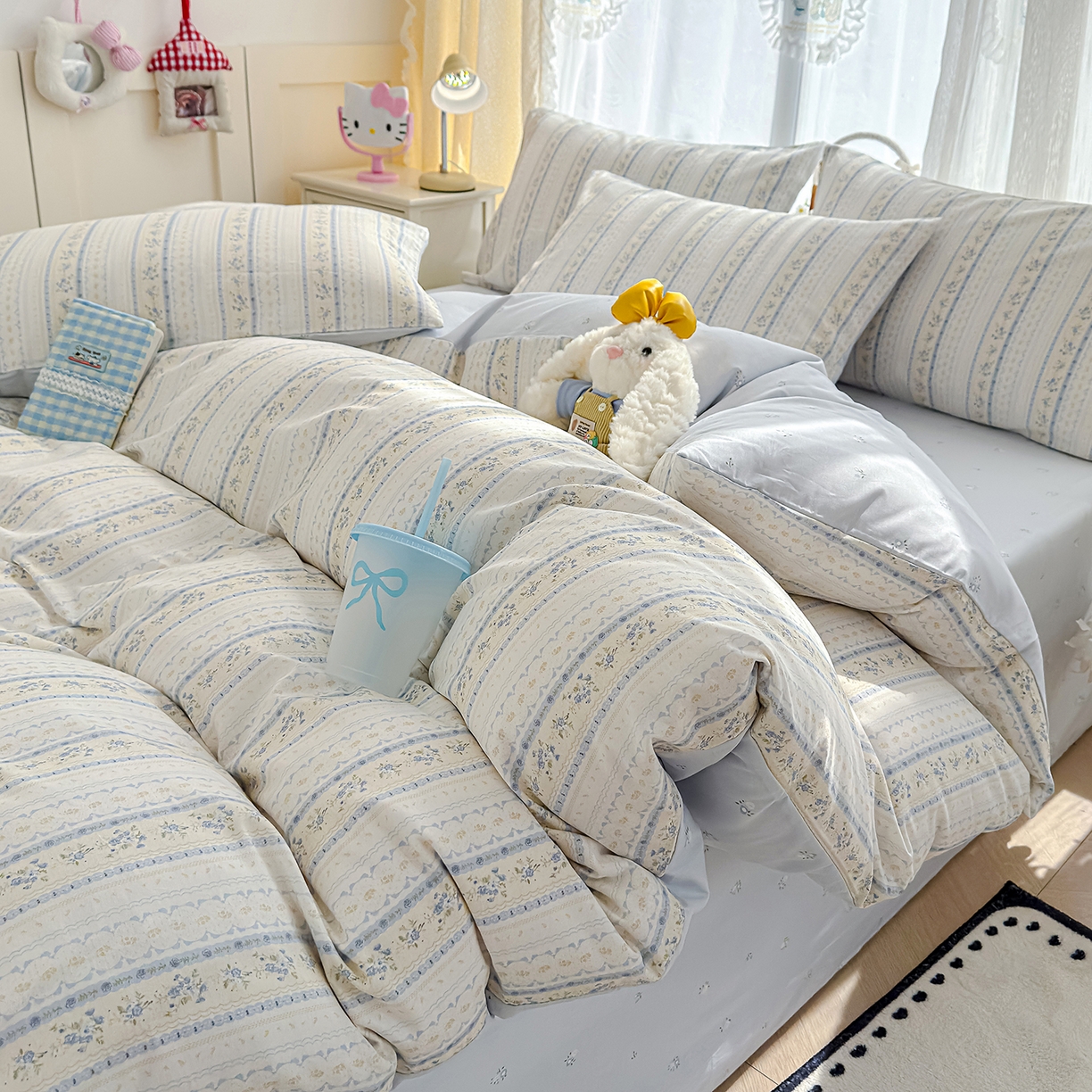 91家纺网 家纺一手货源 找家纺 元禾 2026新款12868新疆全棉印花四件套（提供质检报告 浅纹蓝