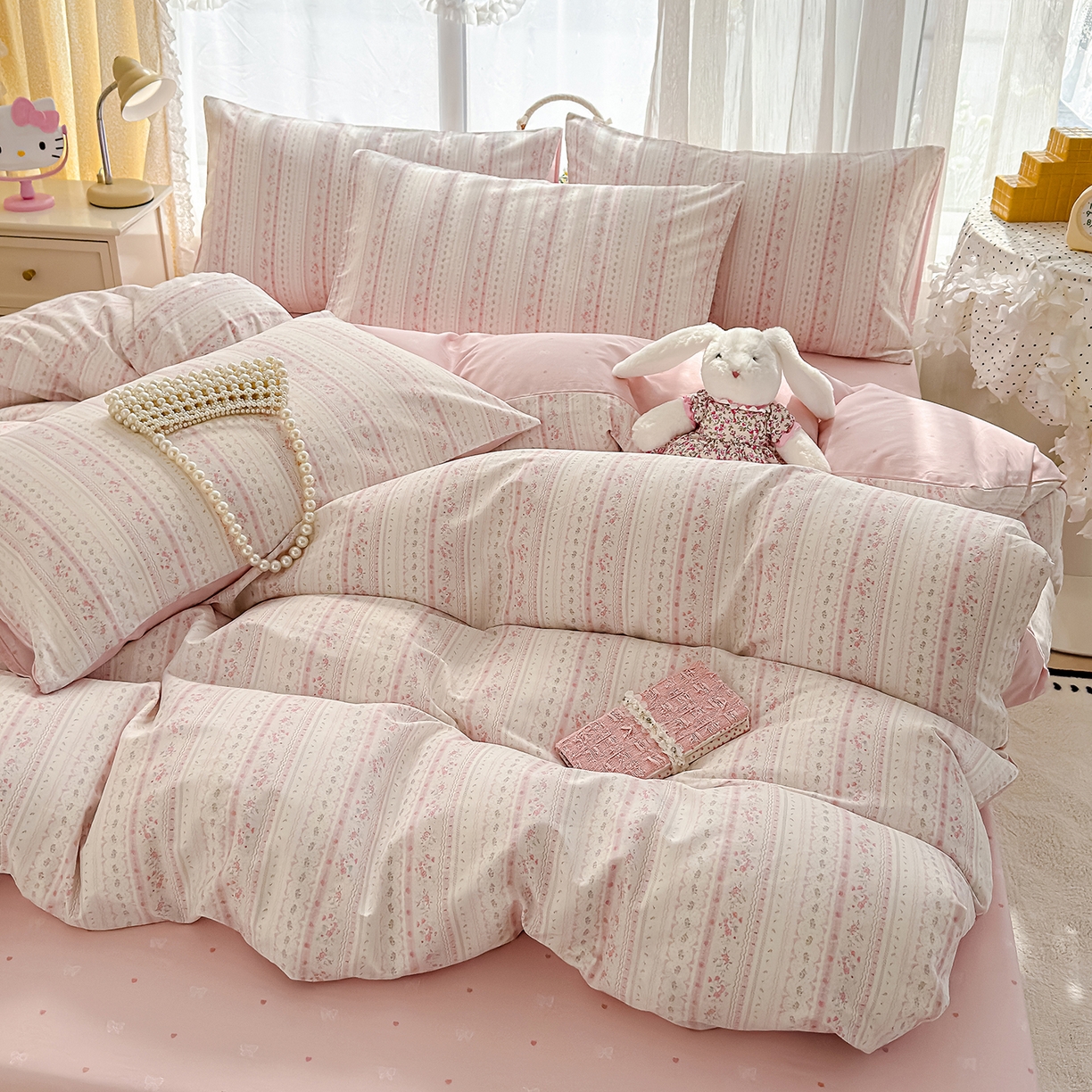 91家纺网 家纺一手货源 找家纺 元禾 2026新款12868新疆全棉印花四件套（提供质检报告 浅纹蓝-粉