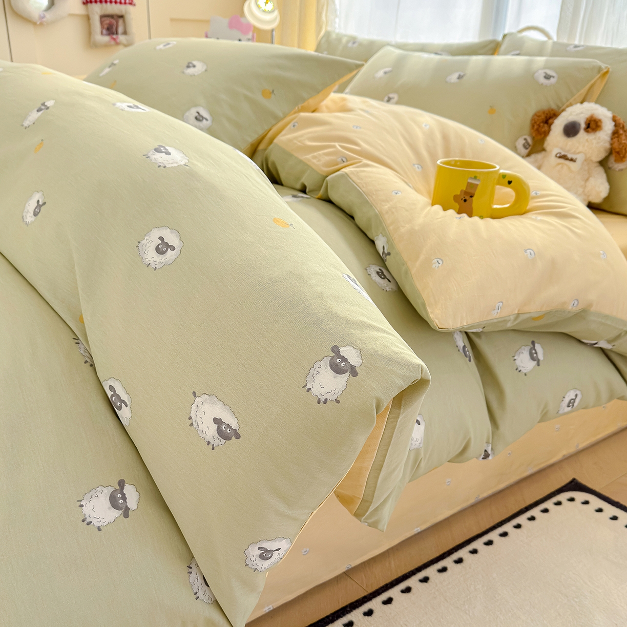 91家纺网 家纺一手货源 找家纺 元禾 2026新款12868新疆全棉单品被套系列（提供质检报告） 抹茶小羊