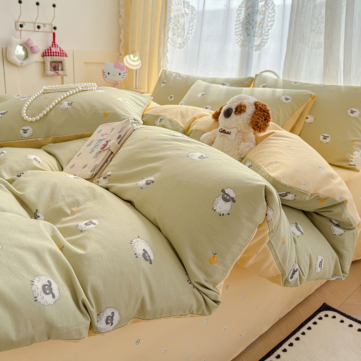91家纺网 家纺一手货源 找家纺 元禾 2026新款12868新疆全棉单品被套系列（提供质检报告） 抹茶小羊