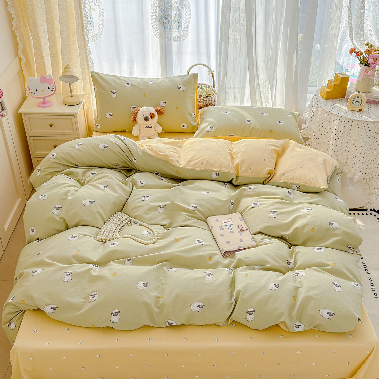 91家纺网 家纺一手货源 找家纺 元禾 2026新款12868新疆全棉纯棉单品床单系列（提供质检报告） 抹茶小羊