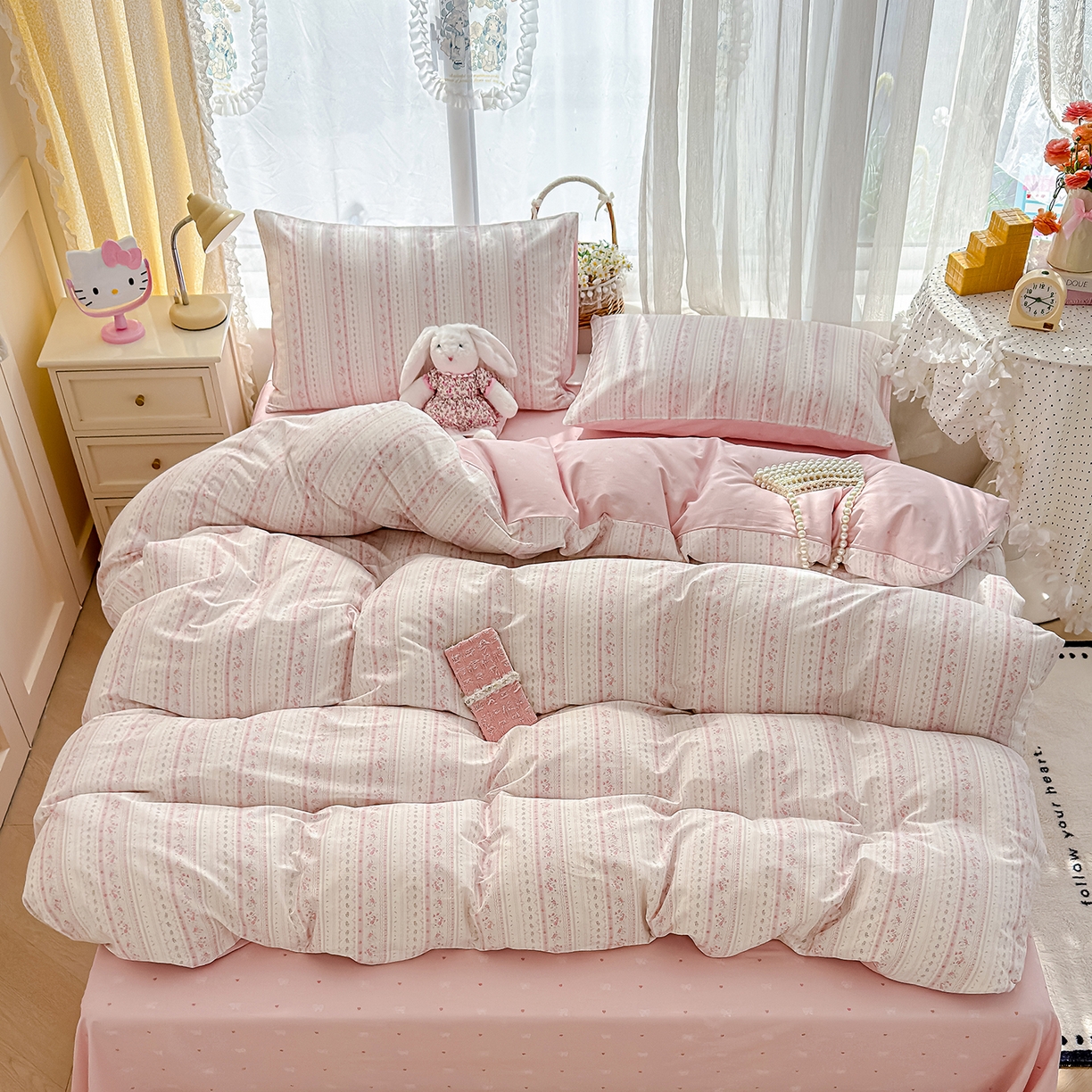 91家纺网 家纺一手货源 找家纺 元禾 2026新款12868新疆全棉纯棉单品床单系列（提供质检报告） 浅纹蓝-粉