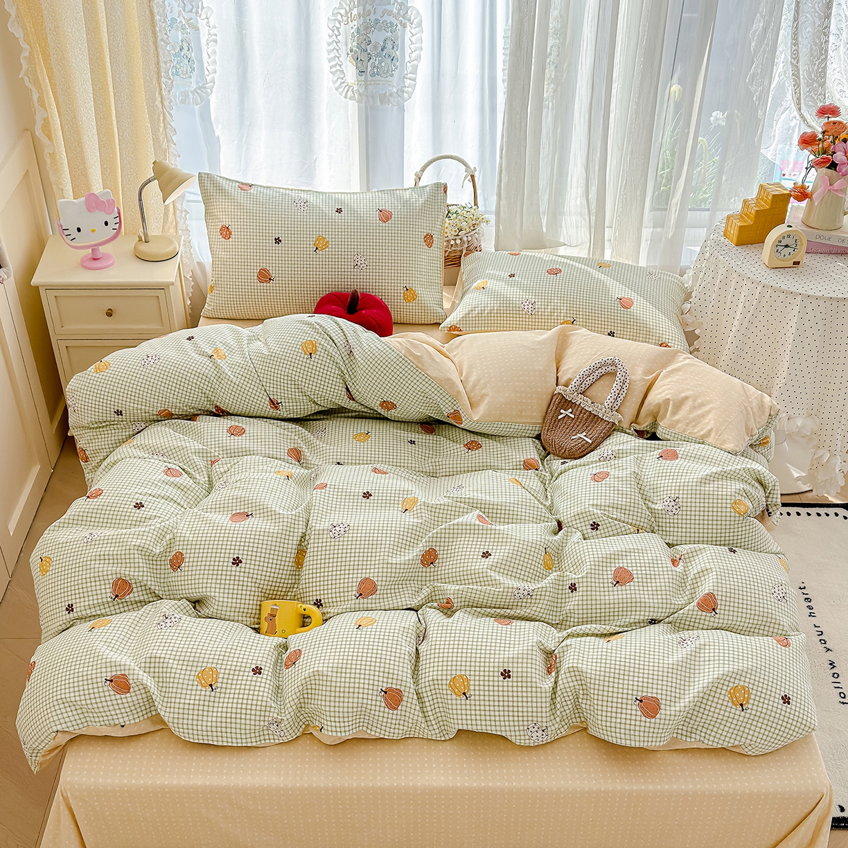 91家纺网 家纺一手货源 找家纺 元禾 2026新款12868新疆全棉纯棉单品床单系列（提供质检报告） 小南瓜