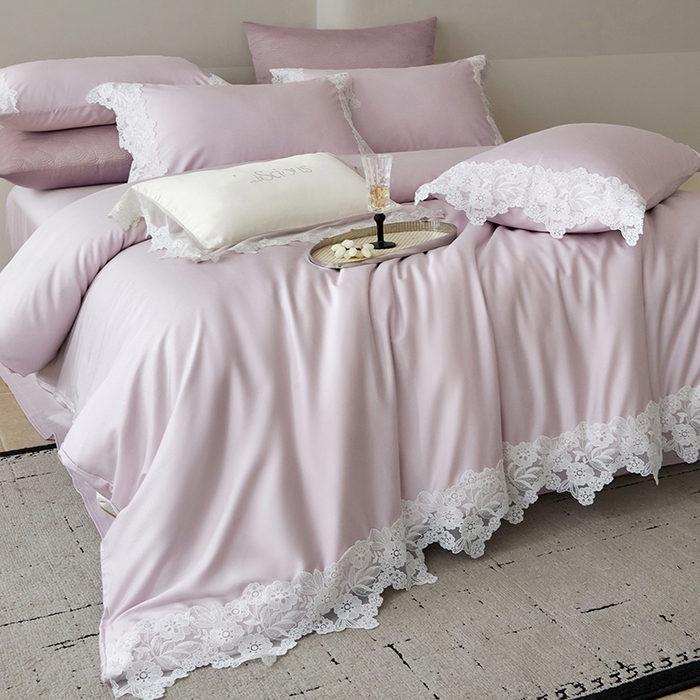 91家纺网 家纺一手货源 找家纺 金奇达家纺 2026新款茧养丝光缎四件套-蕾丝小姐（标准号全网控价（折后券后）不低于299元） 蕾丝小姐-莲紫