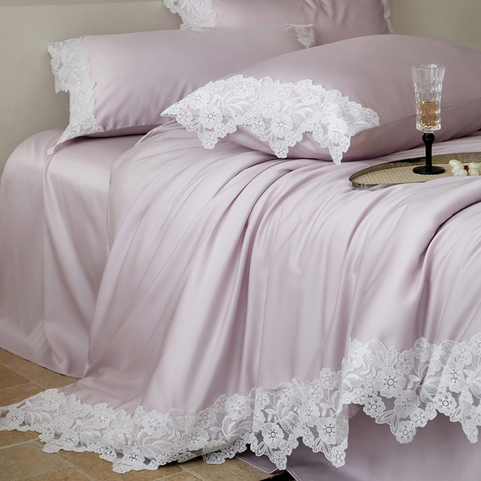 91家纺网 家纺一手货源 找家纺 金奇达家纺 2026新款茧养丝光缎四件套-蕾丝小姐（标准号全网控价（折后券后）不低于299元） 蕾丝小姐-莲紫