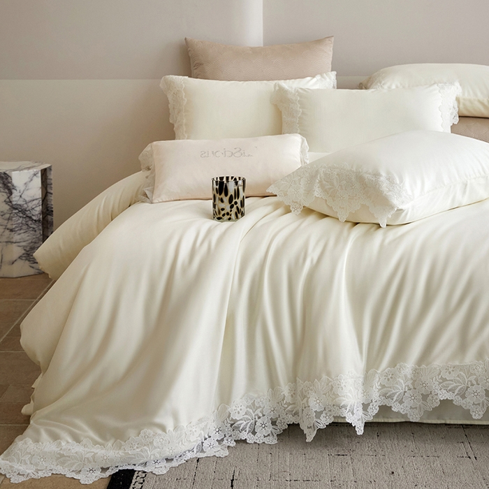 91家纺网 家纺一手货源 找家纺 金奇达家纺 2026新款茧养丝光缎四件套-蕾丝小姐（标准号全网控价（折后券后）不低于299元） 蕾丝小姐-山茶