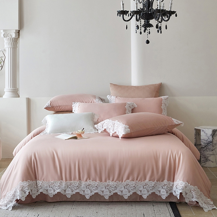 91家纺网 家纺一手货源 找家纺 金奇达家纺 2026新款茧养丝光缎四件套-蕾丝小姐（标准号全网控价（折后券后）不低于299元） 蕾丝小姐-蔷薇