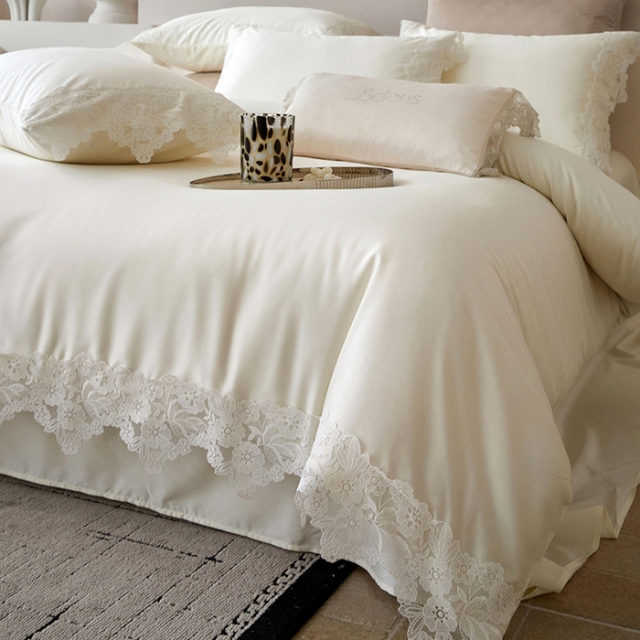 91家纺网 家纺一手货源 找家纺 金奇达家纺 2026新款茧养丝光缎四件套-蕾丝小姐（标准号全网控价（折后券后）不低于299元） 蕾丝小姐-山茶