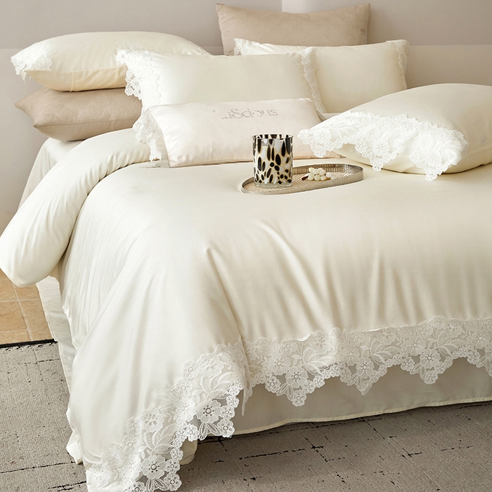 91家纺网 家纺一手货源 找家纺 金奇达家纺 2026新款茧养丝光缎四件套-蕾丝小姐（标准号全网控价（折后券后）不低于299元） 蕾丝小姐-山茶