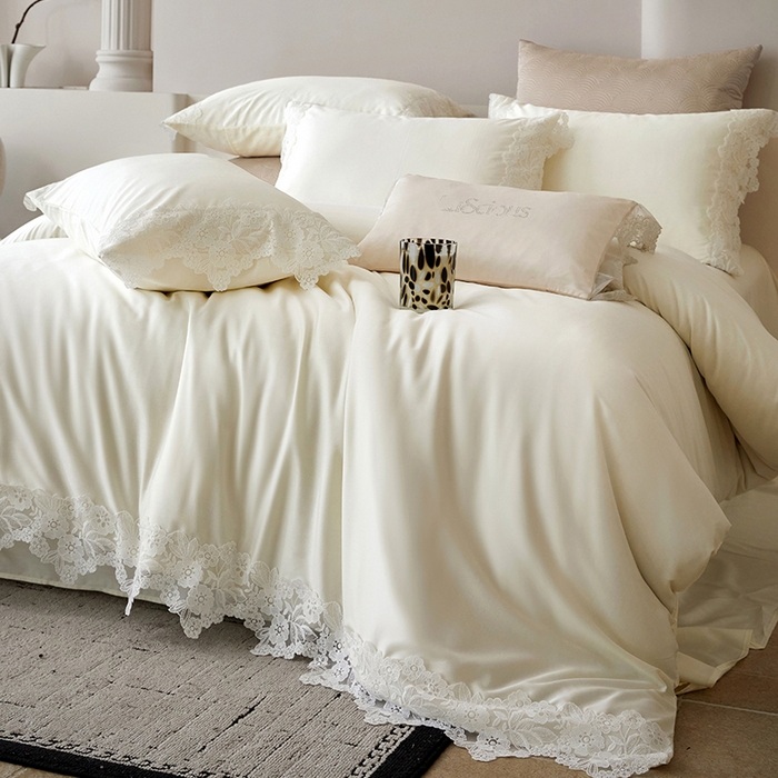 91家纺网 家纺一手货源 找家纺 金奇达家纺 2026新款茧养丝光缎四件套-蕾丝小姐（标准号全网控价（折后券后）不低于299元） 蕾丝小姐-山茶