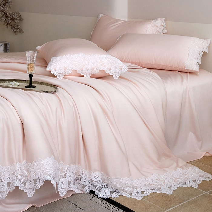 金奇达家纺 2026新款茧养丝光缎四件套-蕾丝小姐【标准号全网控价（折后券后）不低于299元 会员-40元】 蕾丝小姐-粉玉