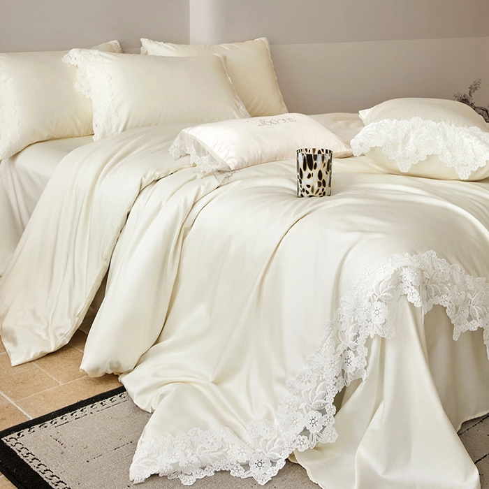 91家纺网 家纺一手货源 找家纺 金奇达家纺 2026新款茧养丝光缎四件套-蕾丝小姐（标准号全网控价（折后券后）不低于299元） 蕾丝小姐-山茶