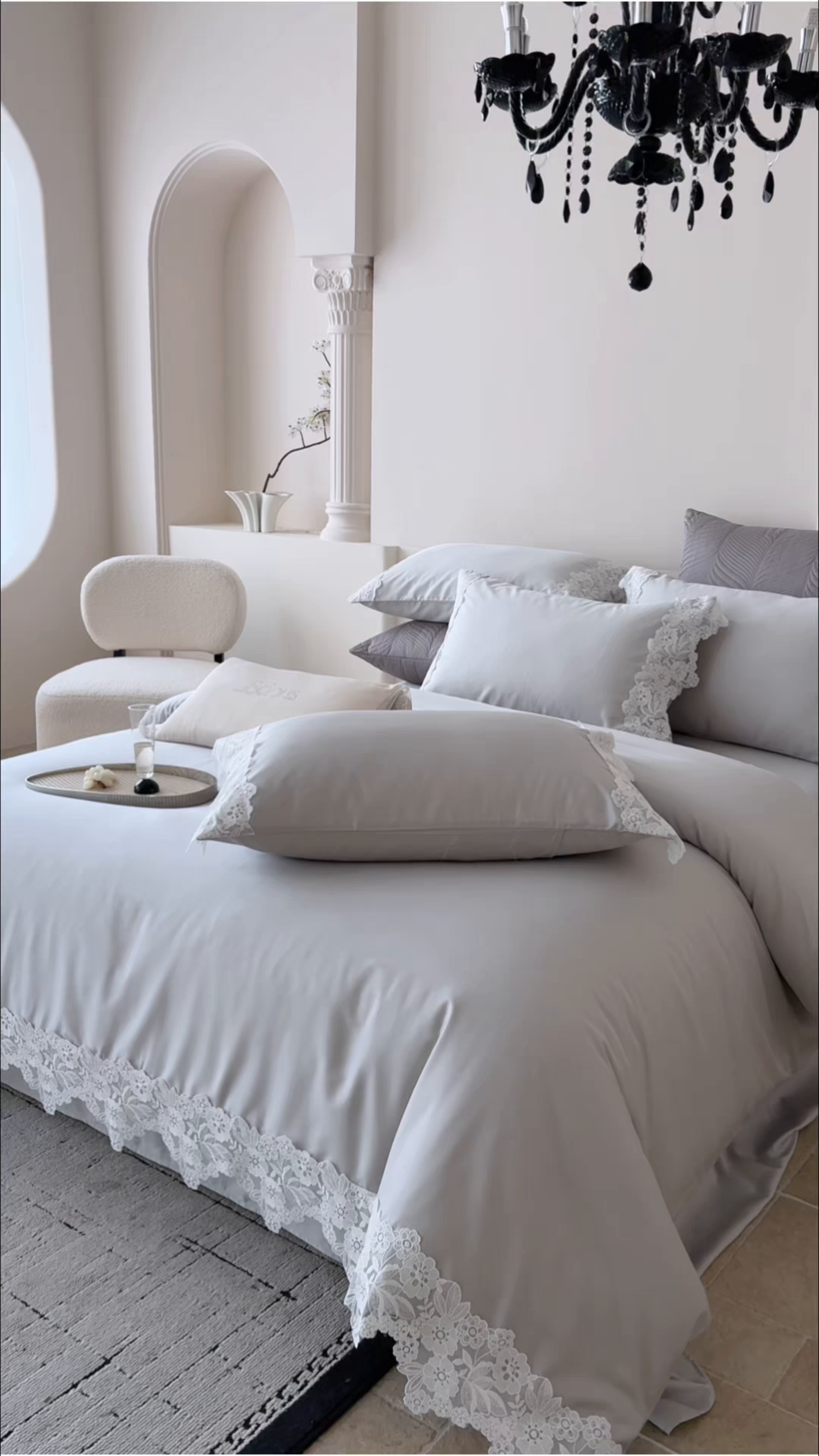 91家纺网 家纺一手货源 找家纺 金奇达家纺 2026新款茧养丝光缎四件套-蕾丝小姐（标准号全网控价（折后券后）不低于299元） 蕾丝小姐-烟霞