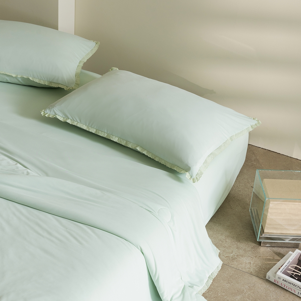 91家纺网 家纺一手货源 找家纺 立奥被业 2026新款锦氨凉感夏被夏凉被空调被竹浆纤维夏被四件套大油光夏凉被 绿色