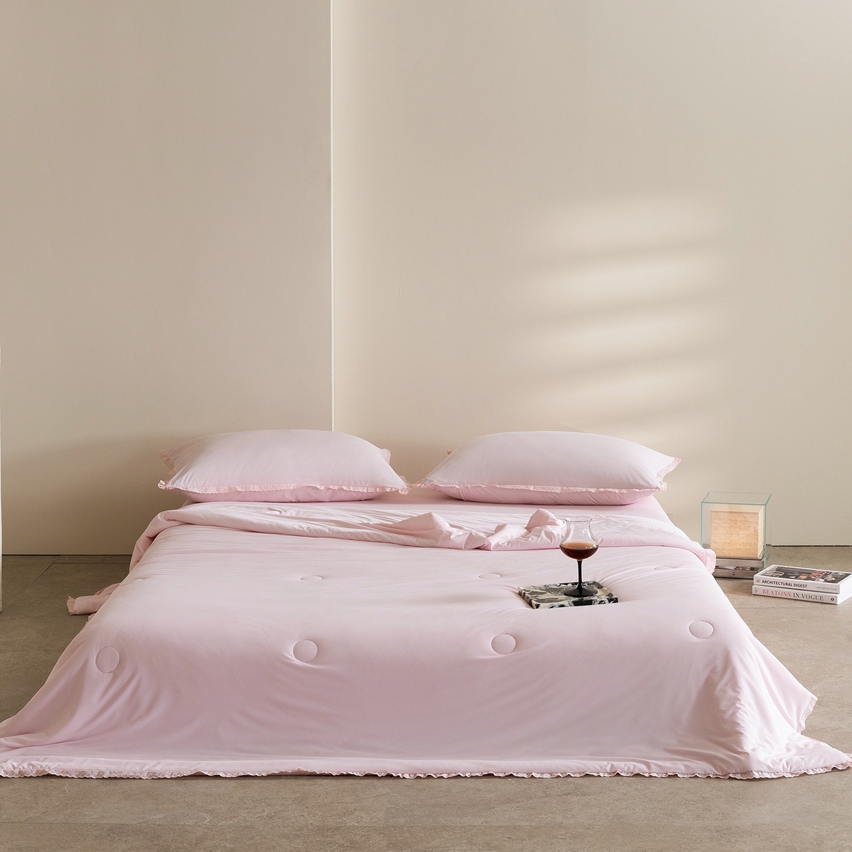 91家纺网 家纺一手货源 找家纺 立奥被业 2026新款锦氨凉感夏被夏凉被空调被竹浆纤维夏被四件套大油光夏凉被 粉色