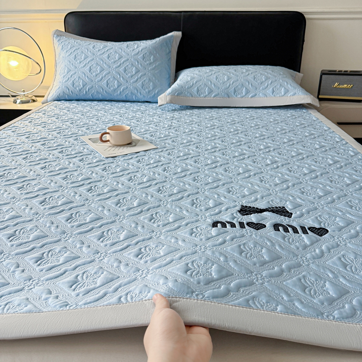 梵克保罗 2026春夏新款立体刺绣乙纶夏凉凉席-蝶韵-床席款 蝶韵 冰雾蓝