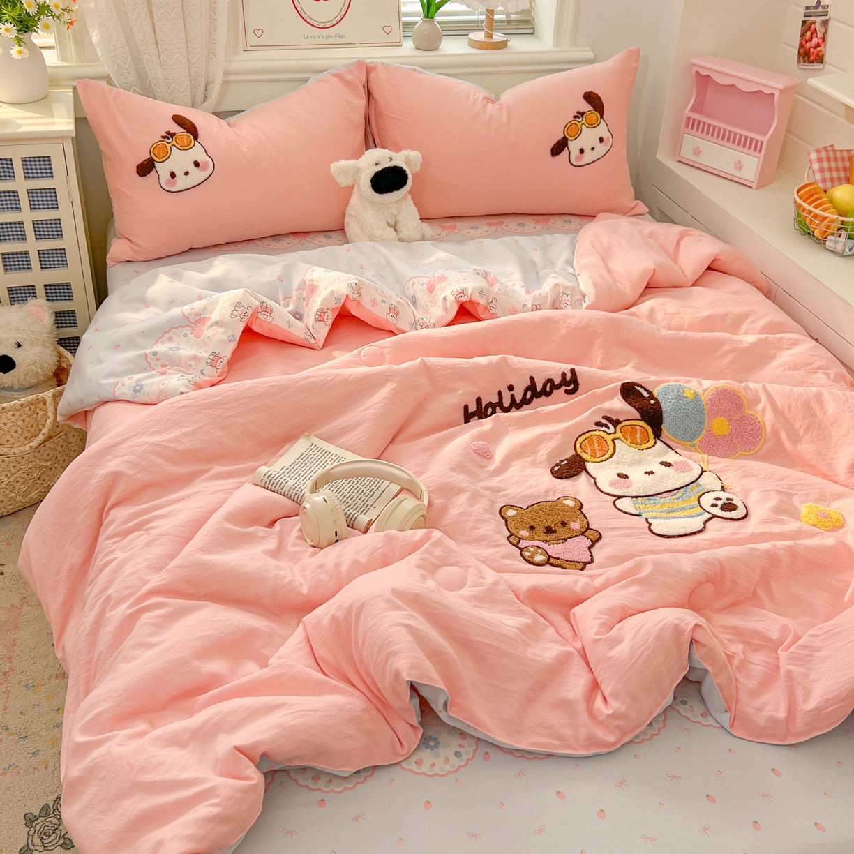 91家纺网 家纺一手货源 找家纺 易辰美 2026新款水洗棉毛巾绣夏被四件套 帕恰狗