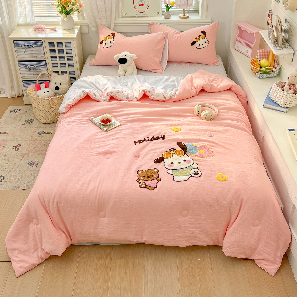 91家纺网 家纺一手货源 找家纺 易辰美 2026新款水洗棉毛巾绣夏被四件套 帕恰狗