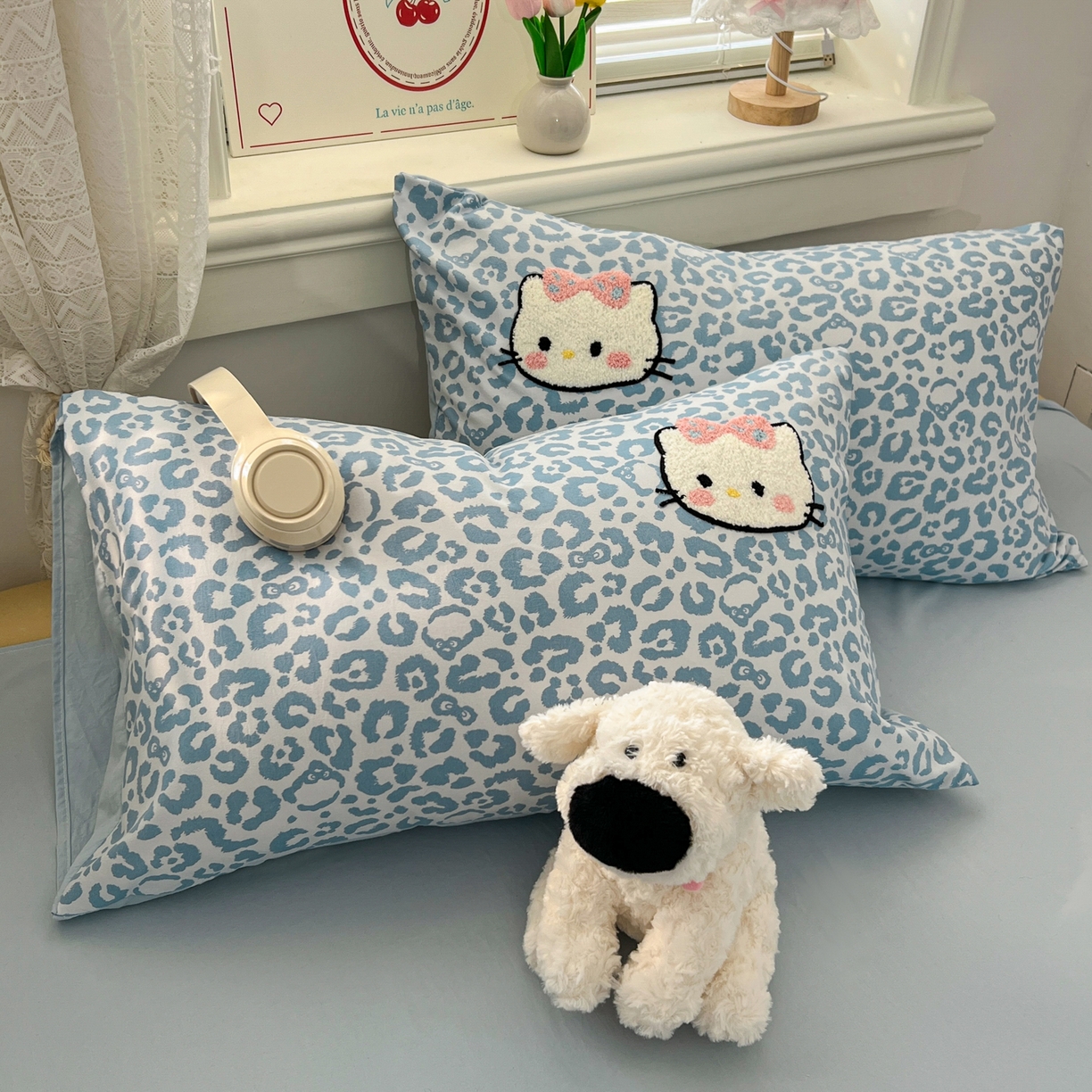 91家纺网 家纺一手货源 找家纺 易辰美 2026新款水洗棉毛巾绣夏被四件套 豹纹猫-兰