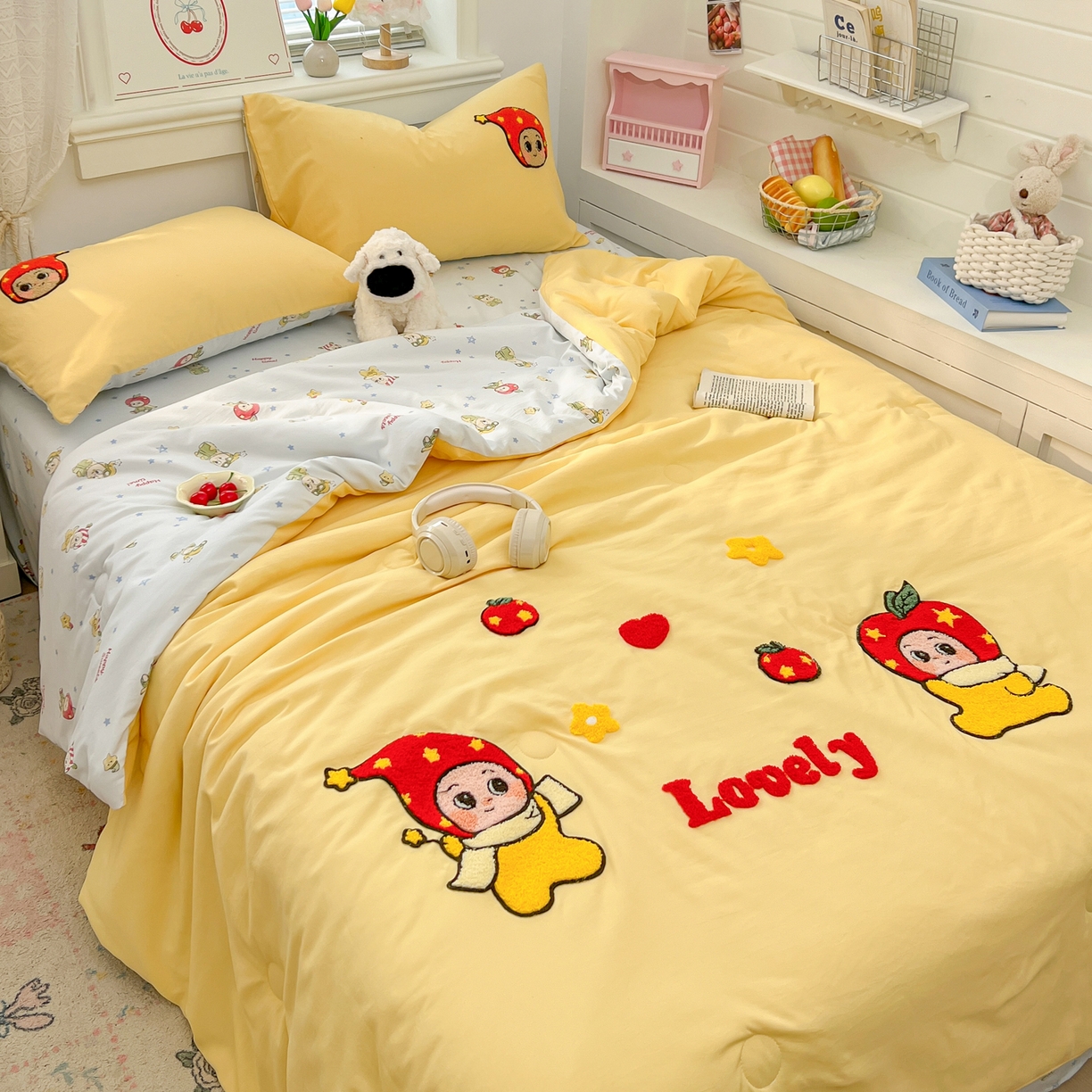 91家纺网 家纺一手货源 找家纺 易辰美 2026新款水洗棉毛巾绣夏被四件套 星星人