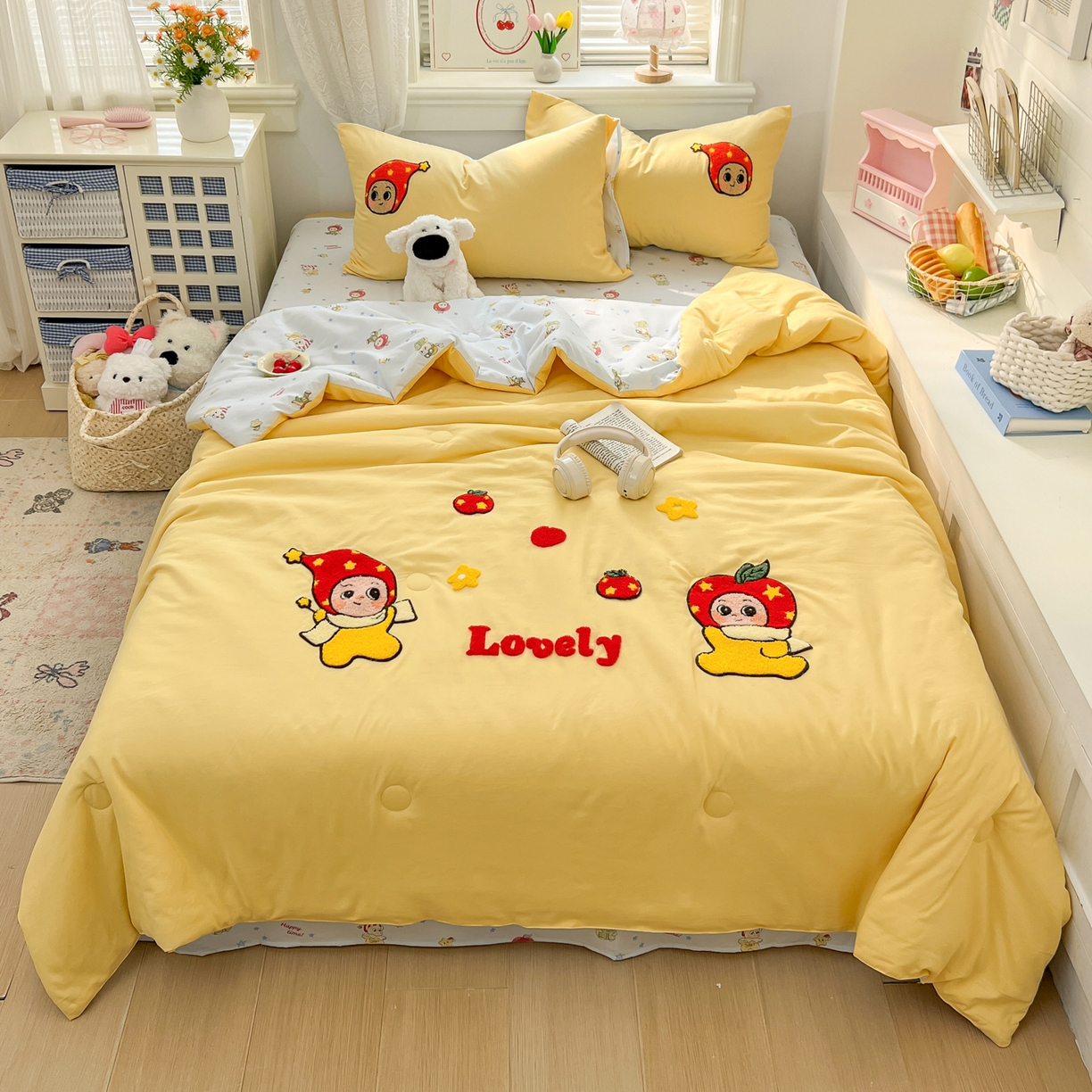 91家纺网 家纺一手货源 找家纺 易辰美 2026新款水洗棉毛巾绣夏被四件套 星星人