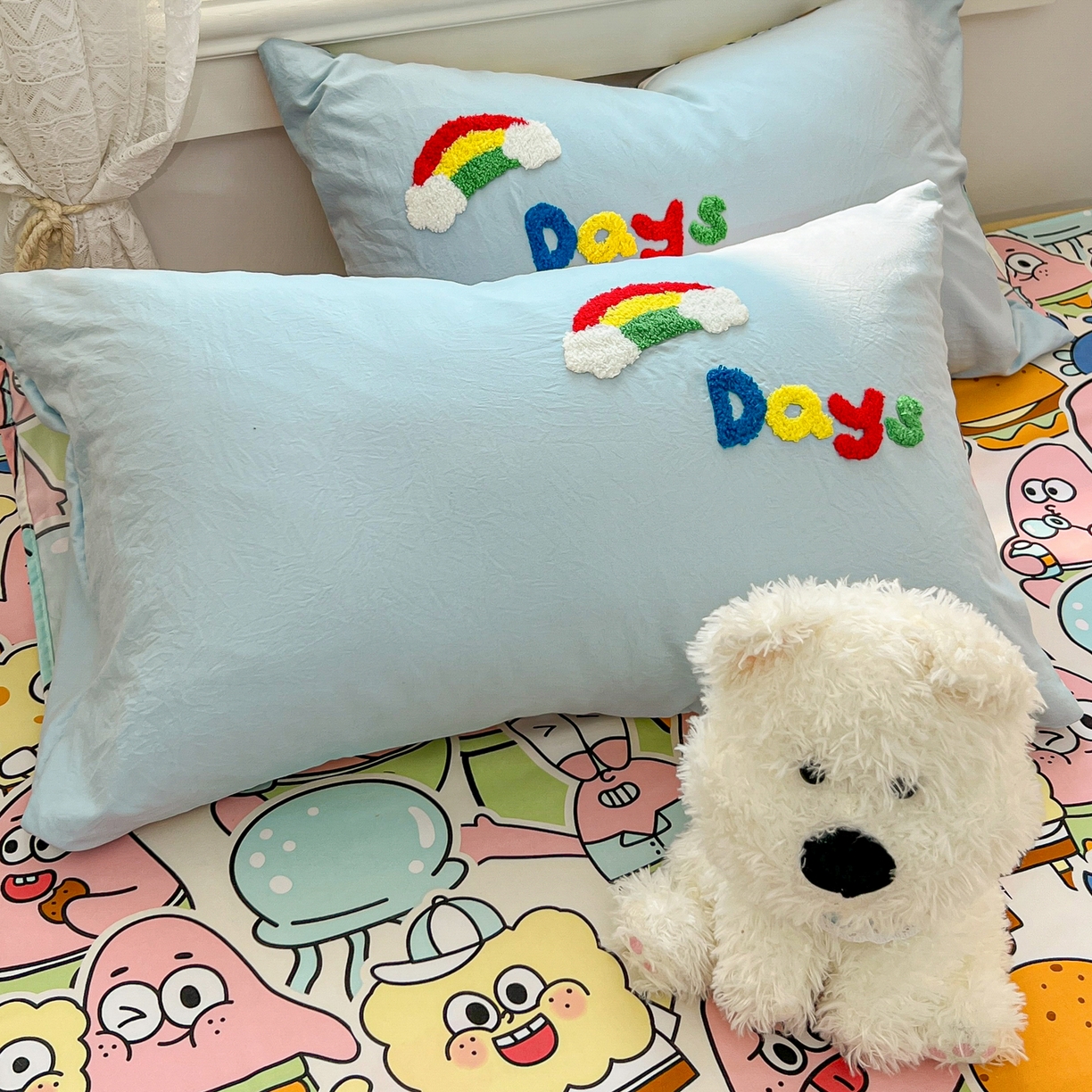 91家纺网 家纺一手货源 找家纺 易辰美 2026新款水洗棉毛巾绣夏被四件套 大星与海宝