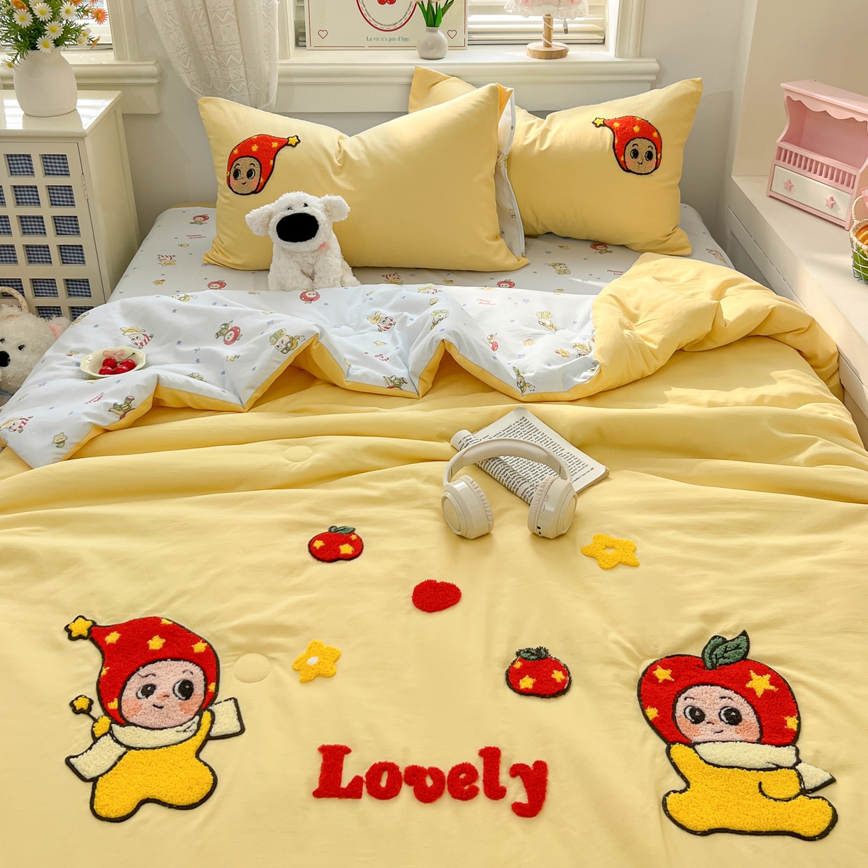 91家纺网 家纺一手货源 找家纺 易辰美 2026新款水洗棉毛巾绣夏被四件套 星星人