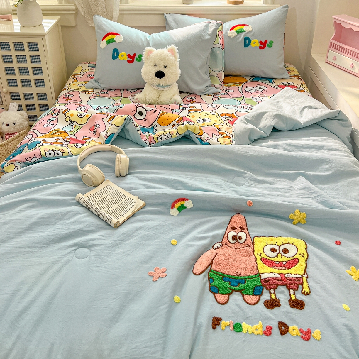 91家纺网 家纺一手货源 找家纺 易辰美 2026新款水洗棉毛巾绣夏被四件套 大星与海宝