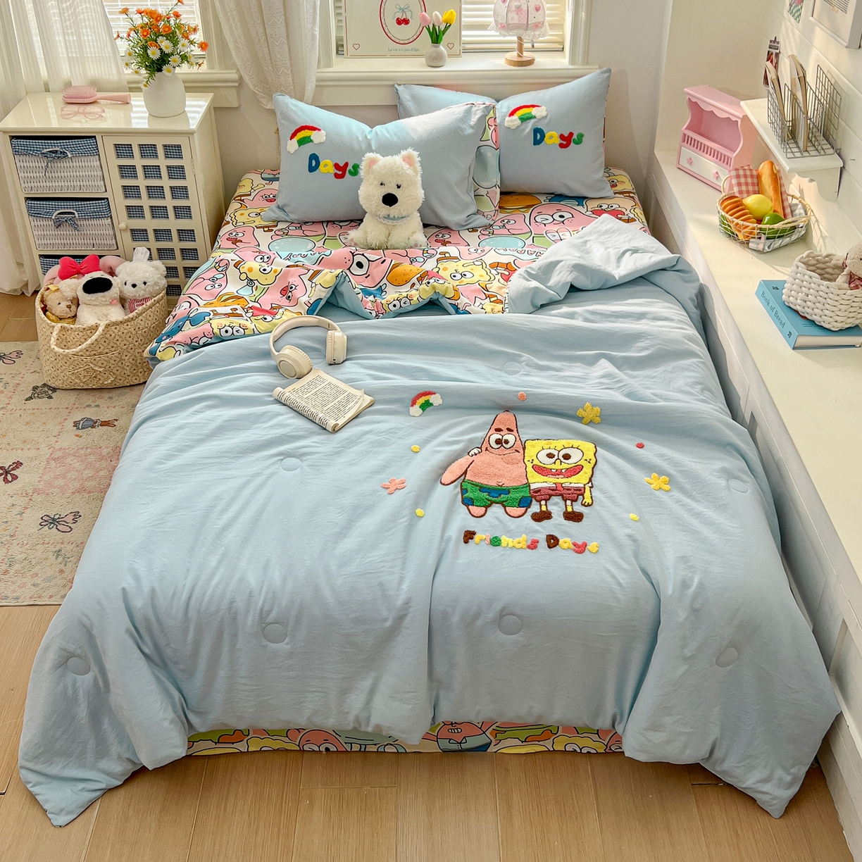 91家纺网 家纺一手货源 找家纺 易辰美 2026新款水洗棉毛巾绣夏被四件套 大星与海宝