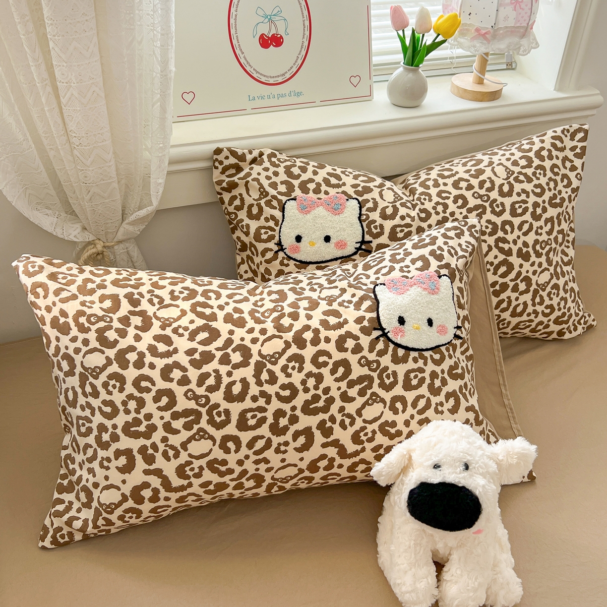 91家纺网 家纺一手货源 找家纺 易辰美 2026新款水洗棉毛巾绣夏被四件套 豹纹猫-咖