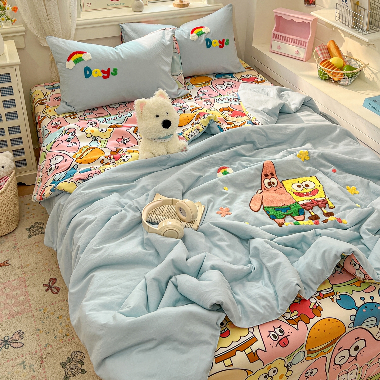 91家纺网 家纺一手货源 找家纺 易辰美 2026新款水洗棉毛巾绣夏被四件套 大星与海宝