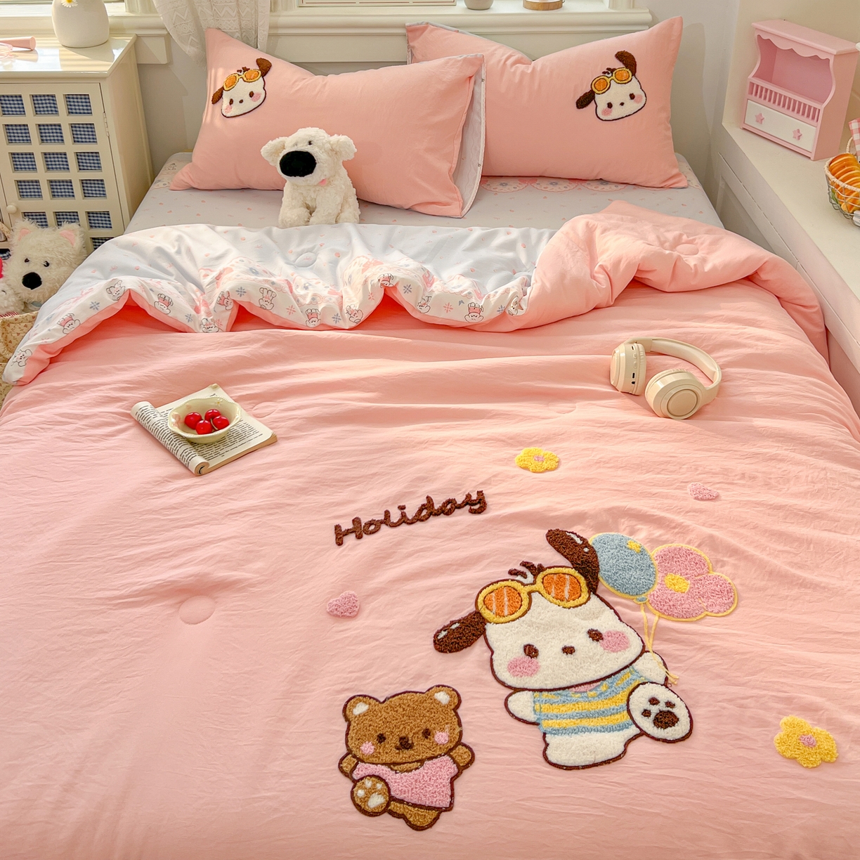 91家纺网 家纺一手货源 找家纺 易辰美 2026新款水洗棉毛巾绣夏被四件套 帕恰狗